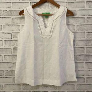 NWOT Women’s Pappagallo linen blend white sleeveless v-neck blouse, Small
